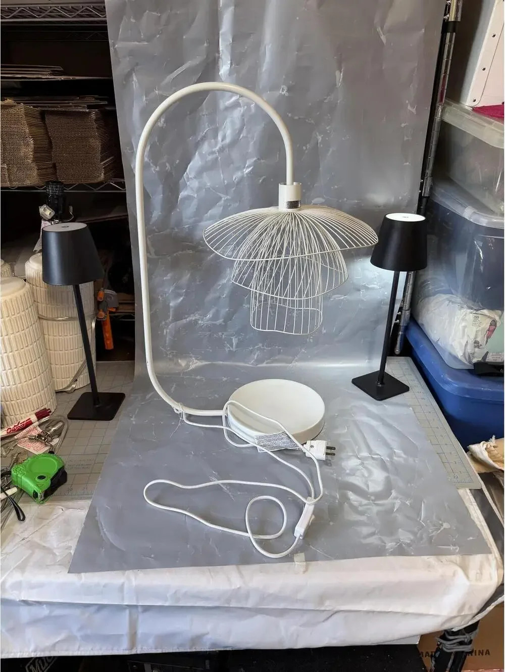 Forestier PC2E14 Table Lamp White Wire Cage Shade Modern Adjustable Neck